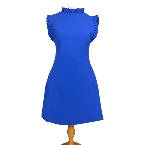 Alice + Olivia NWT 'Elsa' Ruffle Collar Mini Dress in 'Ultramarine' Blue Size 4 - Picture 4 of 16